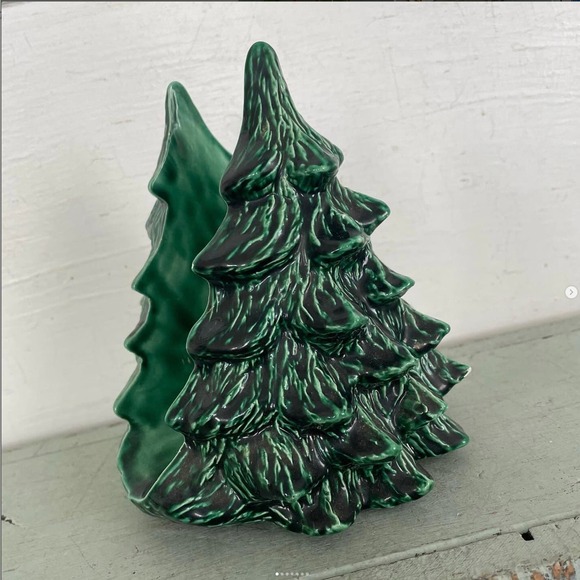 Vintage Green Ceramic Christmas Tree Napkin Card Holder - Picture 1 of 6